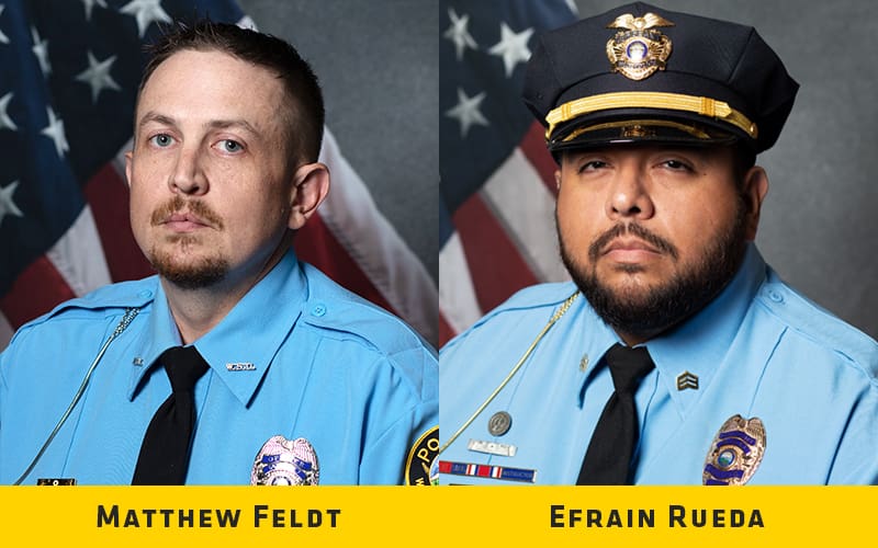 Sgt. Efrain Rueda and Ofc. Matthew Feldt of the Wichita State University Police Department were awarded the Wichita State Life Saving Medal on Thursday, July 8 for their recent heroic actions and exemplifying the core values of the police department.