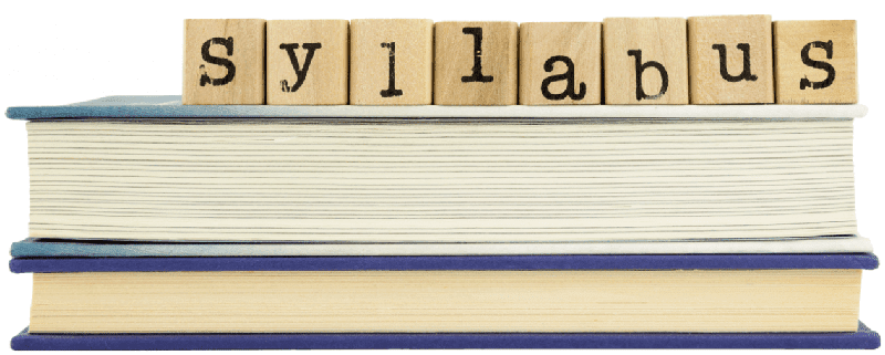 Stack of books featuring text "syllabus."