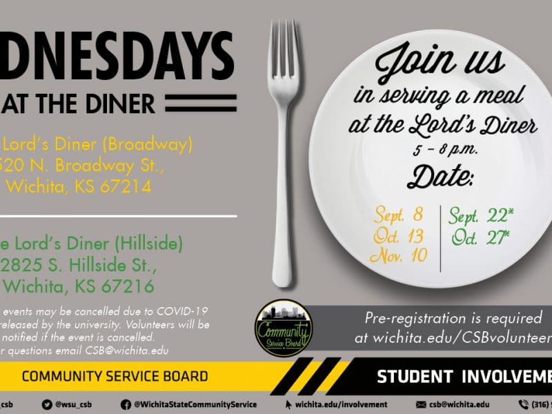 Image Alt Text Join the Community Service Board serving a free meal at the Lord's Diner. We will alternate serving dinner at the Diner's two location. We will be serving from 5:00-8:00pm. Dates scheduled for volunteering are as follows: 9/8, 9/22, 10/13, 10/27, 11/10. For location details and to sign up please visit here.