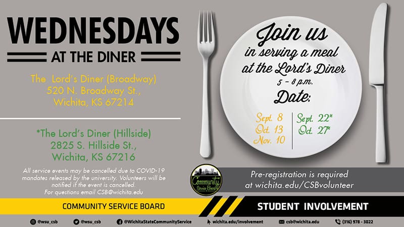 Join the Community Service Board serving a free meal at the Lord's Diner. We will alternate serving dinner at the Diner's two location. We will be serving from 5:00-8:00pm. Dates scheduled for volunteering are as follows: 9/8, 9/22, 10/13, 10/27, 11/10. For location details and to sign up please visit here.