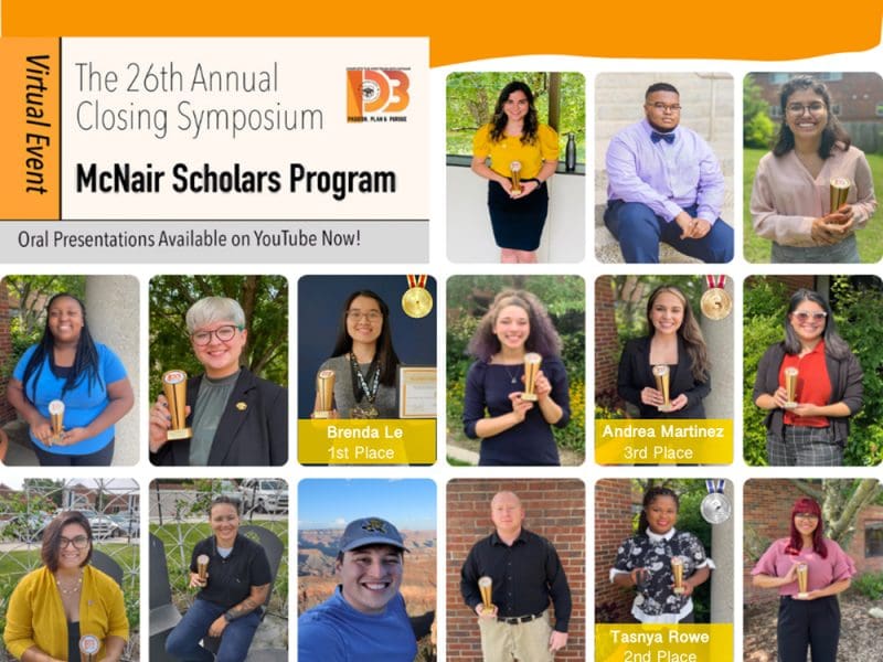 Virtual Event-The 26th Annual Closing Symposium-McNair Scholars Program-Oral Presentation Available on YouTube Now!-Brenda Le 1st Place-Andrea Martinez 3rd Place-Tasnya Rowe 2nd Place.