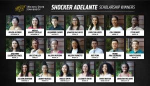 Melisa Alfonso from Hutchinson, Kansas, is studying mechanical engineering. Magaly Benitez Castillo from Richardson, Texas, is majoring in pre-physical therapy. Zane Clark from Chanute, Kansas, is working toward an accounting degree. Alejandro Clavier from Houston is studying filmmaking. Jennifer Diaz-Reyes from Topeka is pursuing a nursing degree. Carlie Gallegos from Forgan, Oklahoma, is working toward a business degree. Kyla Gordon from Arvada, Colorado, is studying entrepreneurship. Tyler Hurt from Moore, Oklahoma, is majoring in aerospace engineering. Joselynne Lozano Del Angel from Wichita is pursuing a pre-dental hygiene degree. Haylee Miller from Kiowa, Kansas, is a pre-medicine major. Aaliyah Muthoni from Wichita is working toward an art degree. Valeria Paunetto from Wichita is studying social work. Iker Pena from Lutcher, Louisiana, is majoring in aerospace engineering. Pedro Pina Guerrero from Lyons, Kansas, is a pre-medicine major. Yarid Pizarro from Wichita is pursuing a business degree. Allison Quintana from Thornton, Colorado, is studying elementary education. Aubrey Russell from Prosper, Texas, is majoring in engineering. Analuz Smith from Medicine Lodge, Kansas, is working toward a nursing degree. Elizabeth Treto from Wichita is undecided. Tamia Trotter from Kansas City, Missouri, is majoring in nursing. Denazhia Williams from Kansas City, Kansas, is studying psychology.
