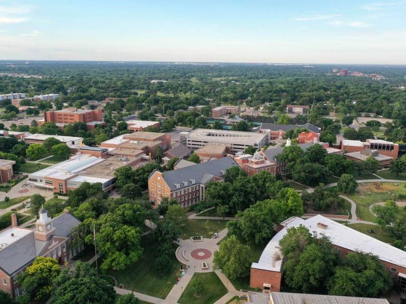 Aerial photo of the Wichita State University campus.