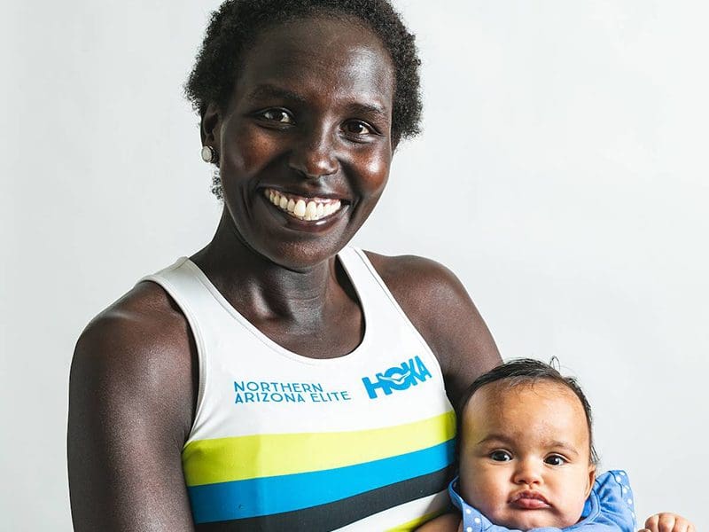 Picture of Olympian Aliphine Tuliamuk and daughter Zoe.
