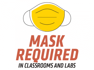 Graphic featuring mast with text 'Mask Required in Classrooms and Labs.'