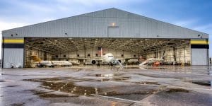 An image featuring Boeing 777-300ER passenger aircraft is parked in Wichita State University's National Institute for Aviation Research facilities.