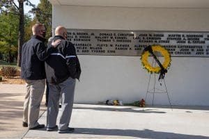 Picture of Memorial 70 monument that shows the names of the deceased passengers on the Gold Plane.