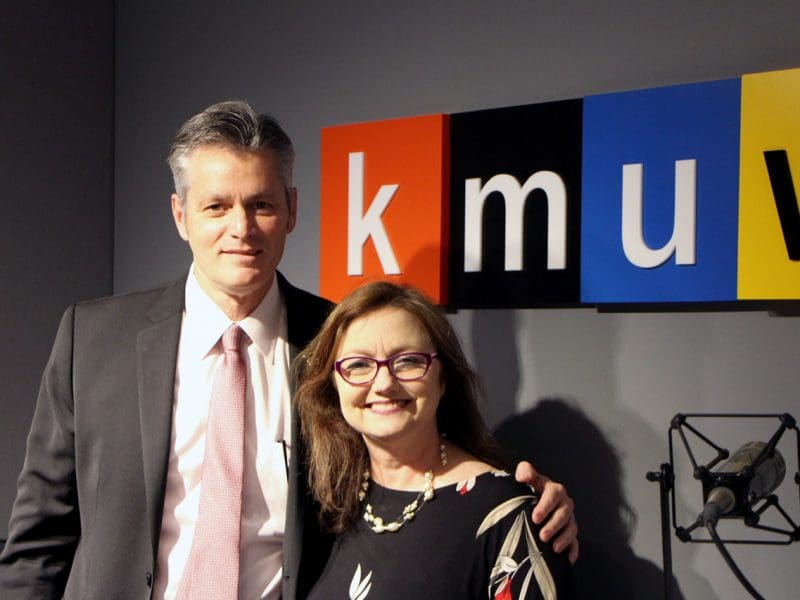 Dr. Rick Muma (left) and Debra Fraser in the KMUW studios