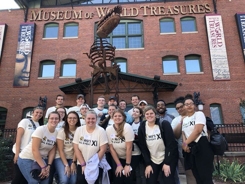 Picture of a group of Wu's Big Event volunteers in front of Museum of World Treasures.