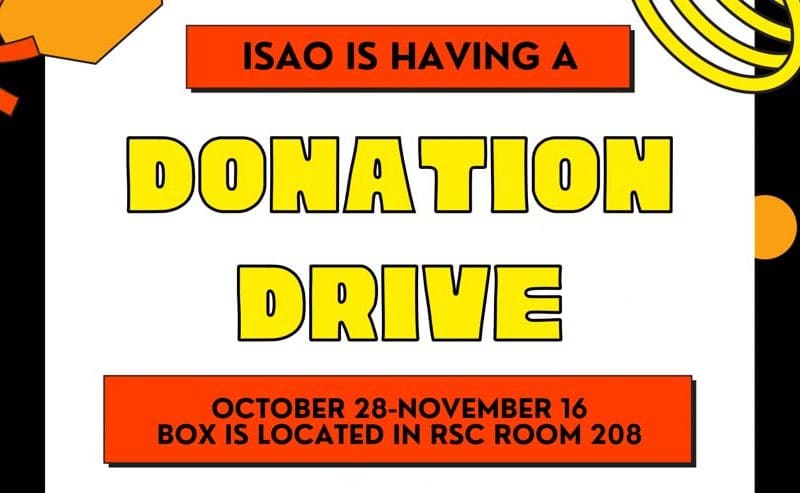 The Immigration Student Advocacy Organization in collaboration with the International Rescue Committee (IRC) will be hosting a Refugee Drive. The IRC will help welcome hundreds of Afghan refugees and need help providing items to assist in their relocation. ISAO will have a donation box located in the Office of Diversity and Inclusion (Rhatigan Student Center room 208). A list of the items most needed can be found ____. For every item you donate, you will receive an entry to participate in a giveaway drawing! Donation Drive will be taking place from October 27th to November 15th