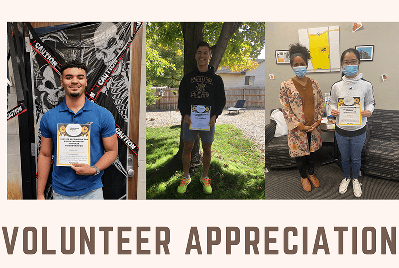 Picture of the Office of Engagment Volunteer Appreciation Week winners with text 'Volunteer Appreciation.'