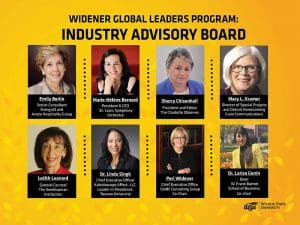 Graphic featuring picturing Emily Berlin, senior advisor, energy33 and Ariete Hospitality Group; Marie-Hélène Bernard, president and CEO, St. Louis Symphony Orchestra, Sherry Chisenhall, president and editor, The Charlotte Observer, Mary L. Kramer, director of Special Projects and Detroit Homecoming, Crain Communications, Judith Leonard, general counsel, The Smithsonian Institution, Maj. Gen. (retired) Dr. Linda Singh, CEO, Kaleidoscope Affect LLC; leader-in-residence, Towson University, Peri Widener, Chief Executive Office GloBil Consulting Group Co-Chair, and Dr. Larisa Genin, Dean W. Frank Barton School of Business Co-chair.