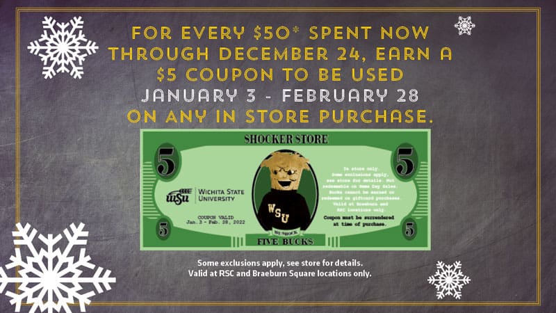 For every $50 spent now through December 24, earn a $5 coupon to be used January 3 - February 28 on any in store purchase. Some exclusions apply, see store for details. Valid at RSC and Braeburn Square locations only.