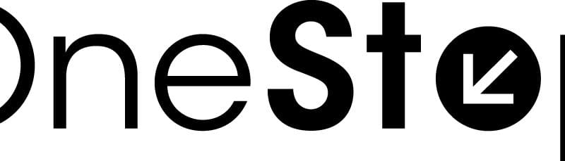 OneStop logo in black font with white background.