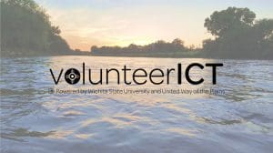 Photo of the Arkansas River with the volunteerICT logo.