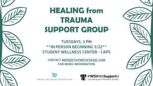 Wichita Area Sexual Assault Center Advocate, Meredith, is available for appointments in-person and virtually. To schedule, contact (316) 263-0185 or meredith@wichitasac.com.