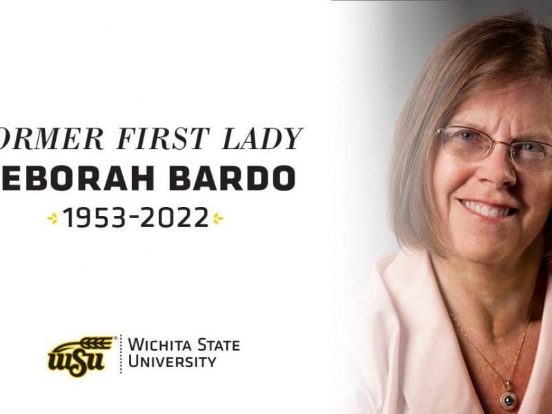 Graphi image of Former First LadyDeborah Bardo | 1953-2022| WSU logo Wichita State University.