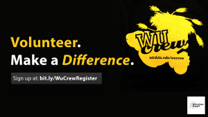 This graphic contains the signup link for WU Crew, a group of Wichita State faculty, staff, students, partners and alum who serve the Wichita community.