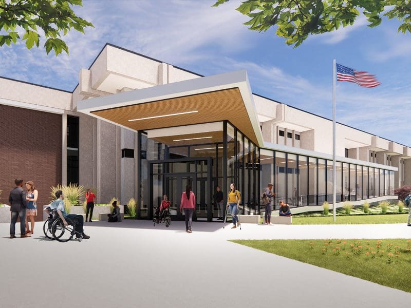 Mockup of future Clinton Hall building exterior.