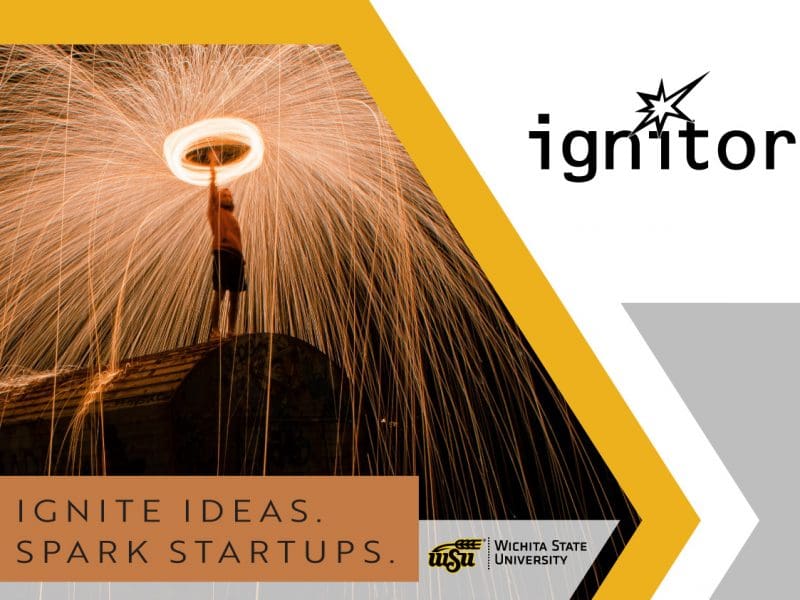 ignitor logo on image with person standing on top of barn holding sparking flare. Ignite Ideas. Spark Startups.