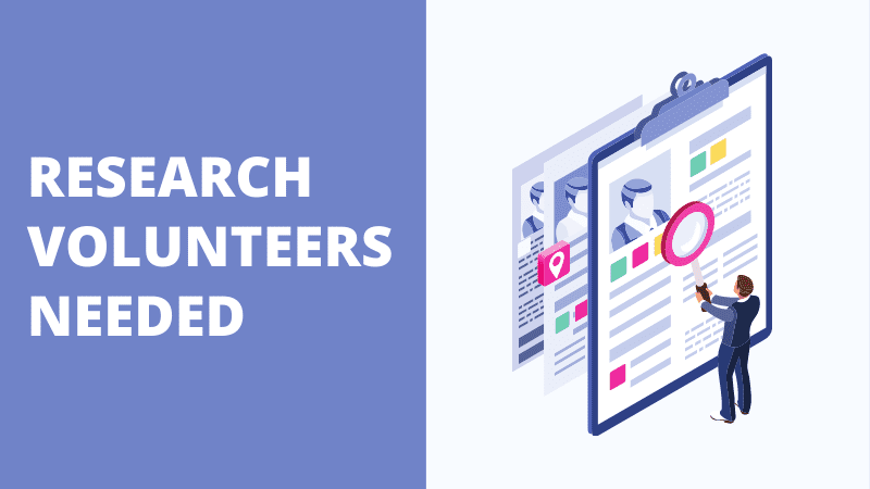 Image of laptop with text Research Volunteers Needed.
