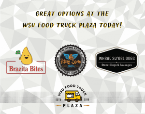Great options at the WSU food truck plaza today. Brazita Bites, The Flying Stove, Wheat Street Dogs. WSU Food Truck Plaza.