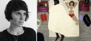 Artist Cheryl Pope and her work, Room with Two Nightstands, 2022, needle-punched wool roving on cashmere. Courtesy of the artist and Monique Meloche Gallery, Chicago.