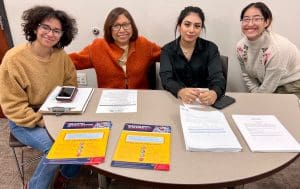 Image of From left, Savannah Paschal, Catalina García, Marili Bravo and Alondra Aguilera will work with Alce su voz working around a round table.