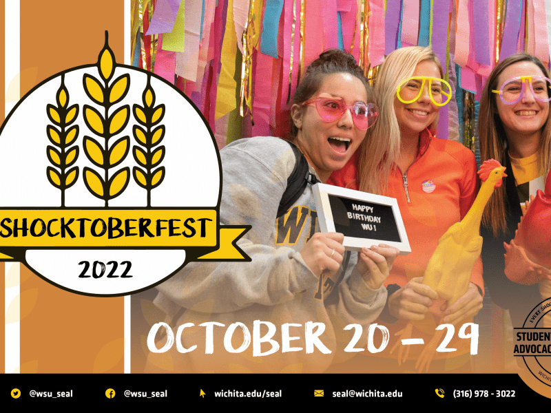 Image of three students holding plaque and psoing for photo. SEAl Logo and text Oct. 20-29.