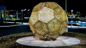 "Stratosphere", the art installation created by artist duo Hybycozo, in front of Woolsey Hall.
