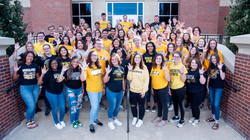 Photo of student ambassadors outside of the Marcus Welcome Center