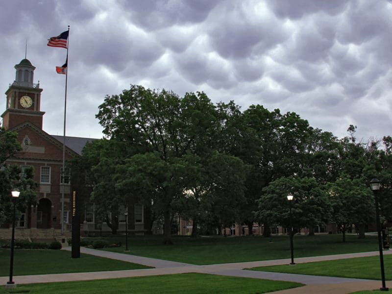 Photo of storm clouds over campus