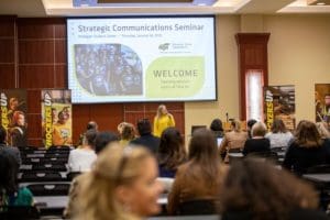 Shelly Coleman-Martins speaking to Strategic Communication Seminar audience