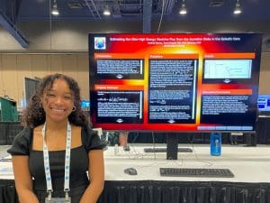 Photo of Ayshea Banes in front of her presentation poster.
