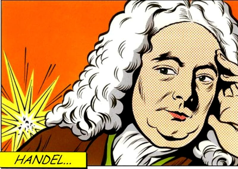 Modernized, comic book styled picture of George Frideric Handle.
