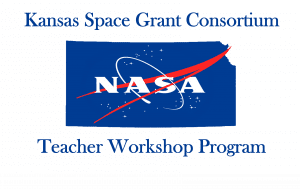 Graphic of the NASA logo embedded within the shape of Kansas and the text, "Kansas Space Grant Consortium | NASA | Teacher Workshop Program