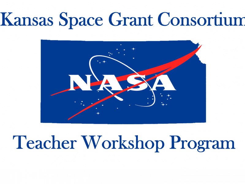 Graphic of the NASA logo embedded within the shape of Kansas and the text, "Kansas Space Grant Consortium | NASA | Teacher Workshop Program