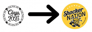 Image of Class of '23 with an arrow pointing to Shocker Nation logo