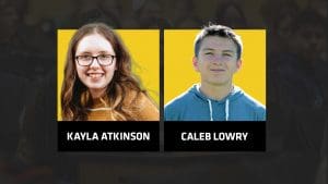 Graphic with photos of Kayla Atkinson and Caleb Lowry, the 2023 Jabara Scholars.