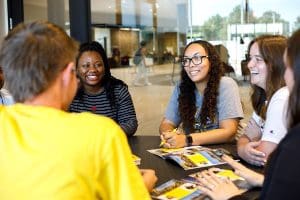 Photo of students studying in Woolsey Hall.