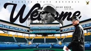 Brian Green stands in Eck Stadium. Text: "Wichita State Baseball | Brian Green head coach."