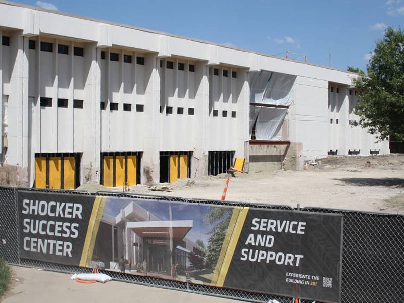 Construction zone at Clinton Hall, soon to be the Shocker Success Center