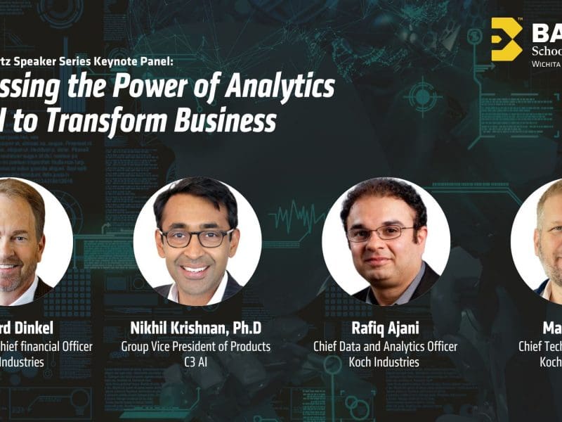James Schwartz Speaker Series Keynote Panel: Harnessing the Power of Analytics and AI to Transform Business. With Richard Dinkel, Nikhil Krishnan, Rafiq Ajani, and Matt Hoag.