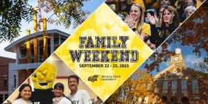 Images depicting families of students attending Family Weekend