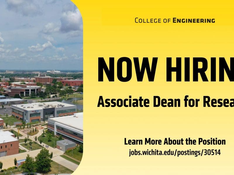 Aerial view of buildings on campus. Now Hiring, Associate Dean for Research