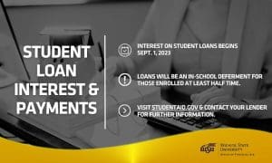 Student Loan Interest & Payments. Interest on student loans Begins Sept. 1, 2023. Loans will be an in-school deferment for those enrolled at least half time. Visit studentaid.gov & contact your lender for further information