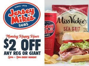 Monday Happy Hour $2 off any regular or giant. 5pm - 7 pm every Monday