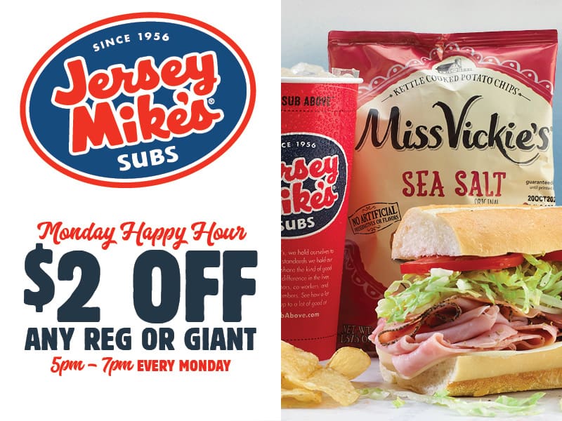Monday Happy Hour $2 off any regular or giant. 5pm - 7 pm every Monday