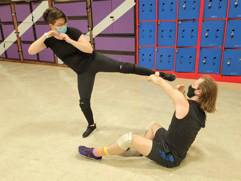 WSU senior Cat Kee practices stage combat at workshop