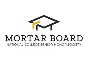 A graduate's mortar board stylized as the letter M, with a golden tassel. The words below the logo: Mortar Board National College Senior Honor Society